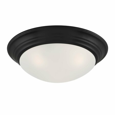 DESIGNERS FOUNTAIN Tap 14in 2-Light Matte Black Flush Mount with Etched Glass Shade 1360M-MB